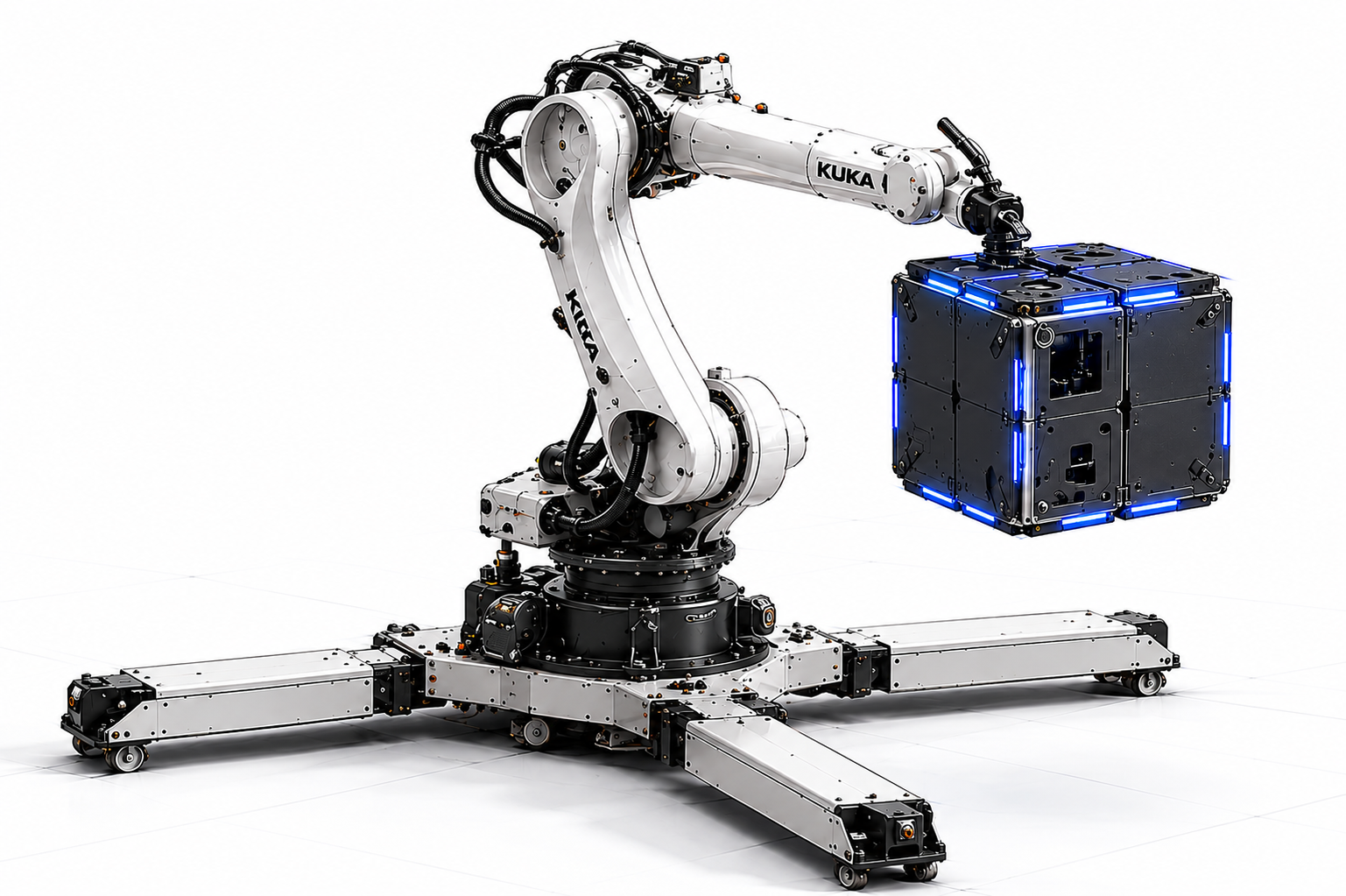 Mobile KUKA platform with cubic LED screen on omni-base