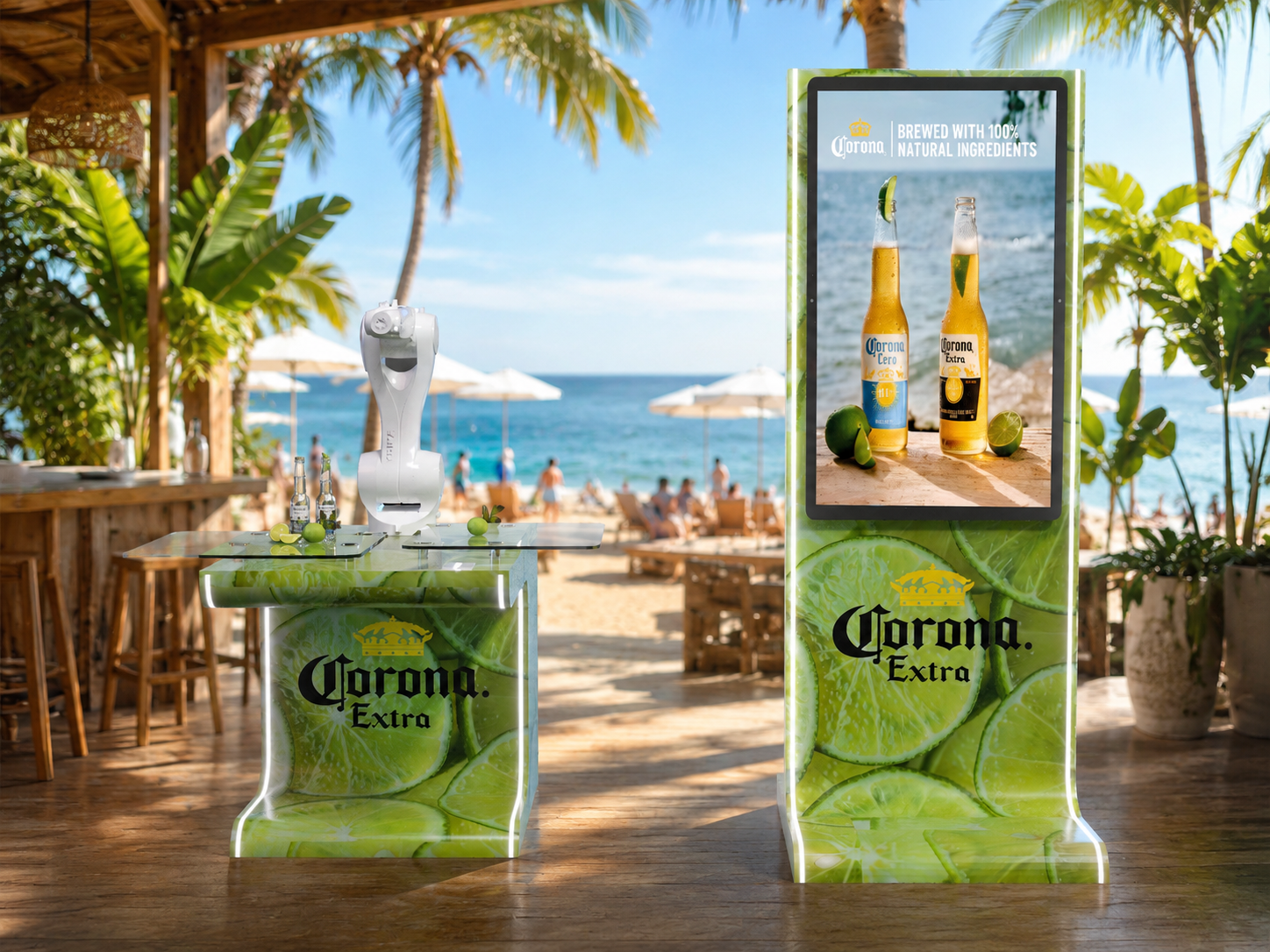Corona Extra branded RoboBar beach activation concept