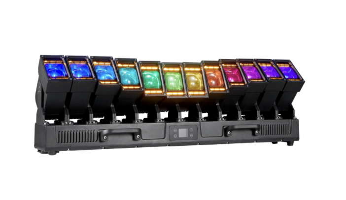 LED lighting system — 12 moving-head lights with integrated LED strip at a NovaTech event