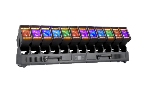 LED lighting system creating dynamic aerial light effects on stage