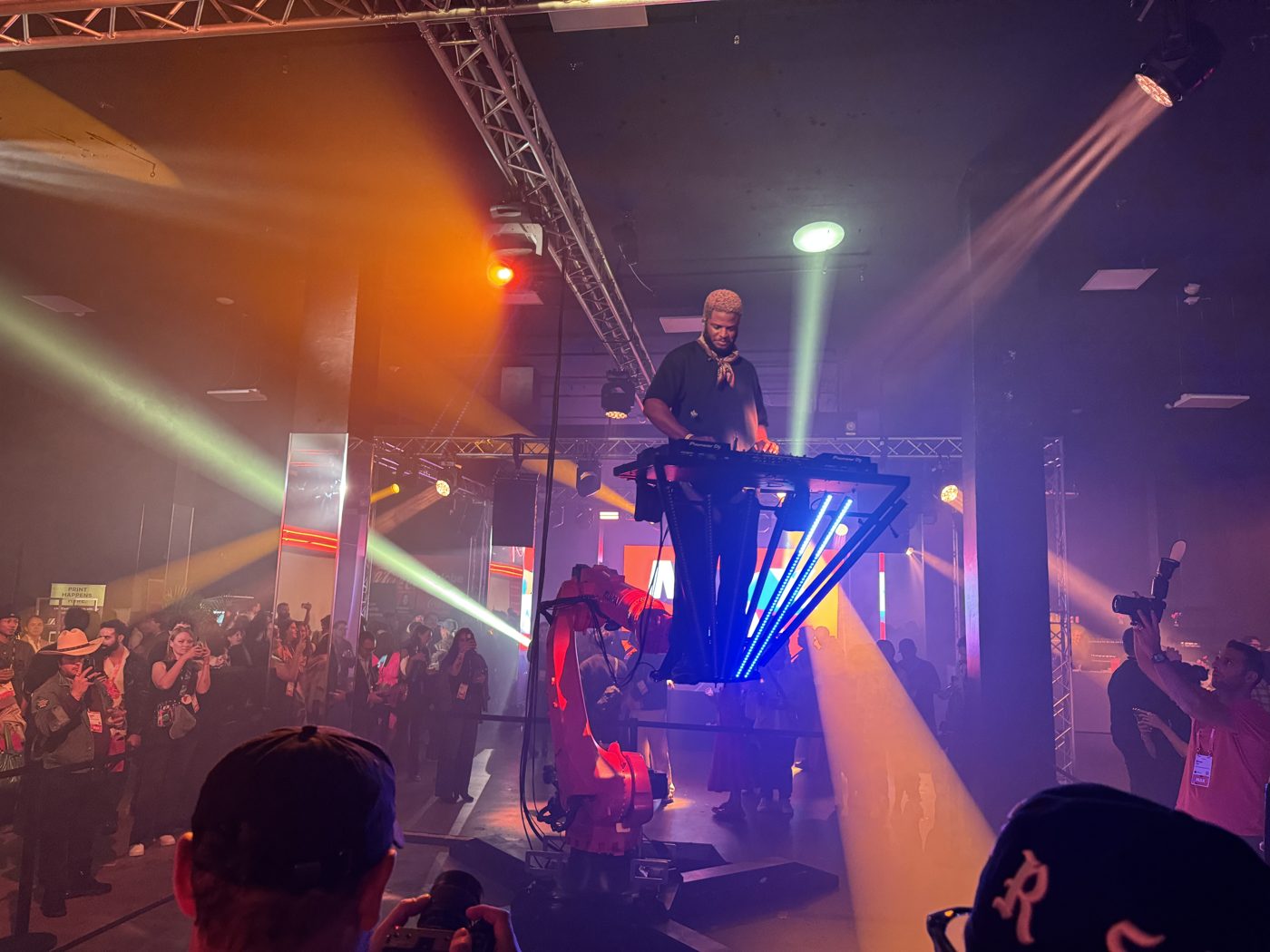 Robo DJ Booth performing on a robotic platform at the Adobe product launch