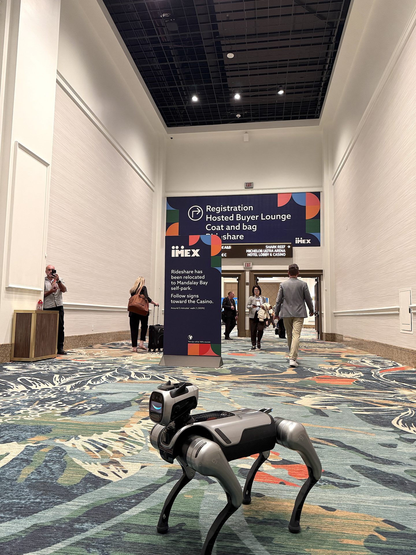 Alex Dog Pro at IMEX — visitors with robot
