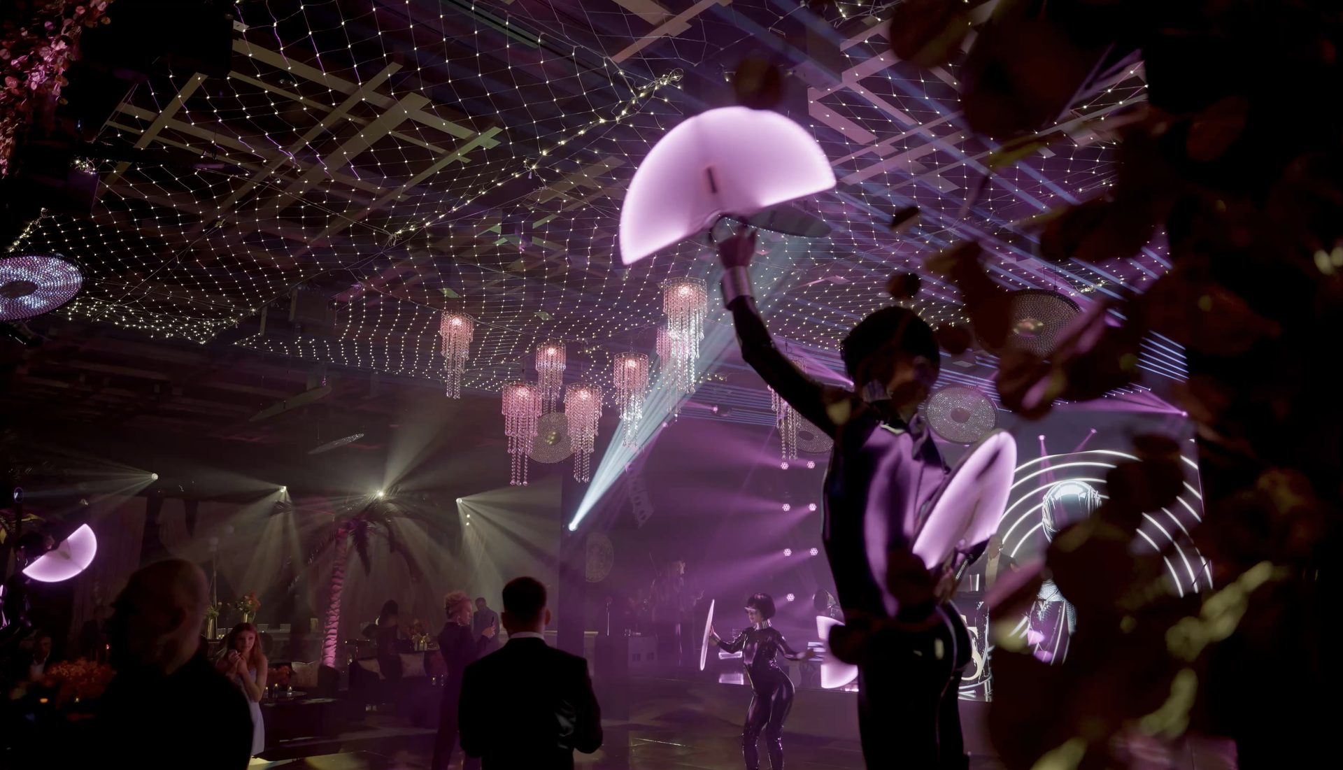 Crystal Mirror Installation — Kinetic chandeliers wide